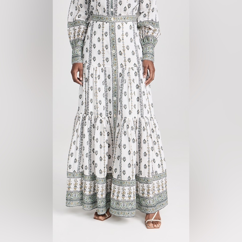 Veronica Beard Sundance Tiered Printed Ramie Maxi Skirt – Size 4 – Boho Floral - Picture 2 of 14